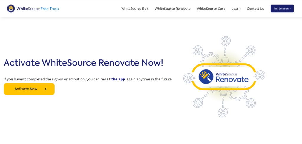 WhiteSource activation screenshot